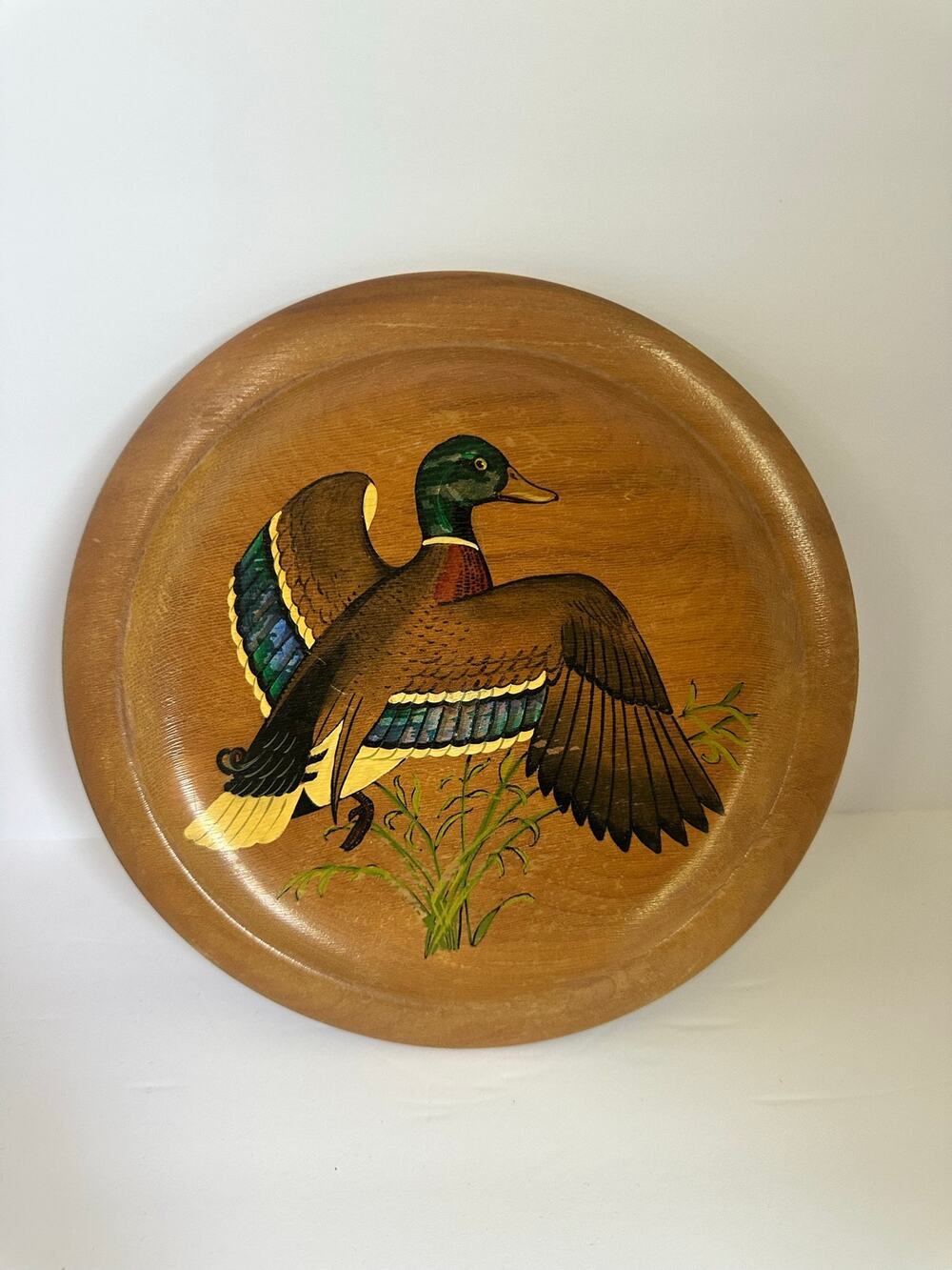 Vintage 1947 Robinhood Ware Hand Painted Mallard Duck Wood Plate Los Angeles